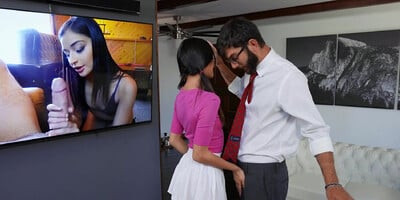 Pigtailed latina with small cans enjoys riding Logan's dick