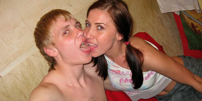 Polishing her tight teen pussy