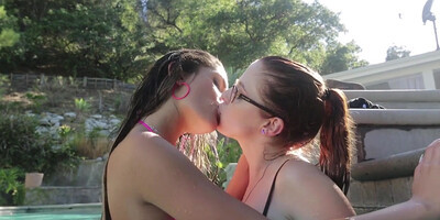 Pool side pussy eating with 2 horny lesbians Penny Pax and August