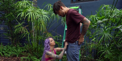 Purple haired Val Steele satisfies her uncontrollable desire