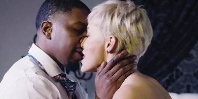 Raunchy Buxom MILF Kisses Her Younger Black Lover!