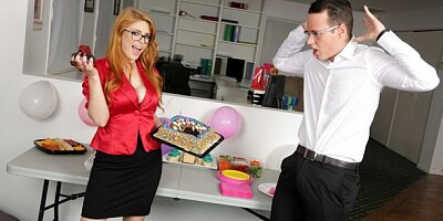 Redhead hottie Penny Pax opens her tight crack for huge boner