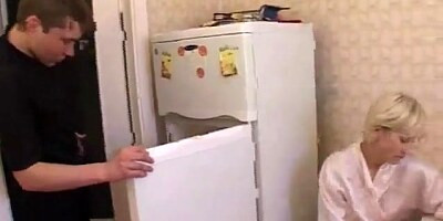 Russian mom nina with her boy in kitchen