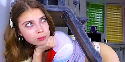 Russian skinny girl in the middle of the stairs in the pose of cancer ...