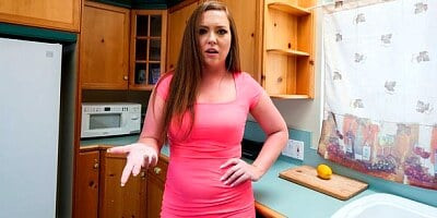 Seduced babe Maddy Oreilly shows her bared pussy in the kitchen
