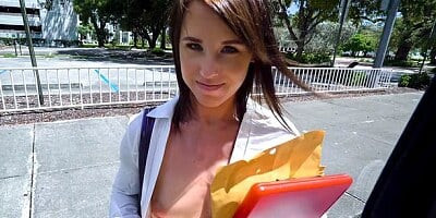 Seduced big-bottomed brunette Riley Jacobs is enjoying intensive sex so much