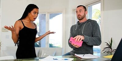 Sensual ebony hottie Kira Noir takes a huge white dick in the mouth