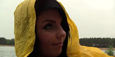 She masturbates on a boat outside