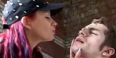 Shoe slave dick humiliated jerking on mistress boots