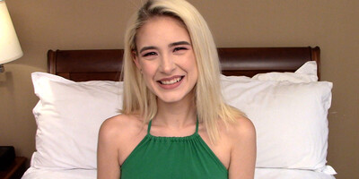 Skinny blonde amateur teen slobbers on a fat cock