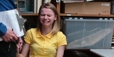 Skinny chick screaming while security guard fucking her from behind