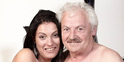 Slender and slutty teen Honey Damon fucked by a lucky old man