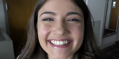 Slim brunette with big boobs rubs two cocks at once