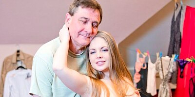 Slutty angel Alessandra Jane feels a huge old dick inside her crack