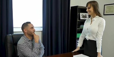 Smoking hot office lady is spreading her legs wide open and getting fucked while at work