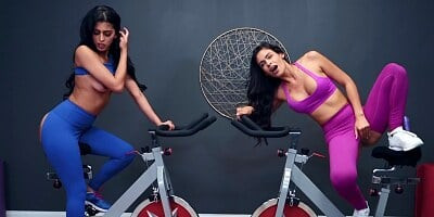 Sporty females restlessly shove dildos into swollen vaginas