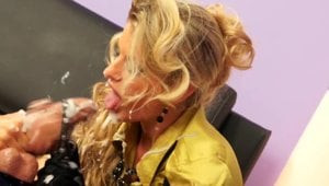 Strapon banged euro covered with jizz