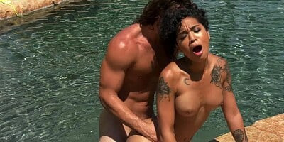 Summer day interracial sex with young black slut Honey Gold