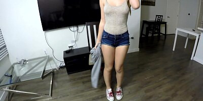 Sweet girl is showing her hot body at the casting interview