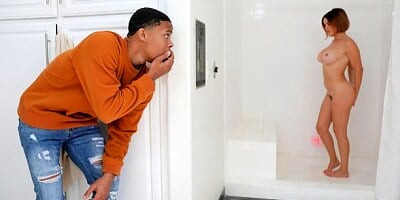 Sweet white hottie with huge tits Krissy Lynn fucks with a black guy