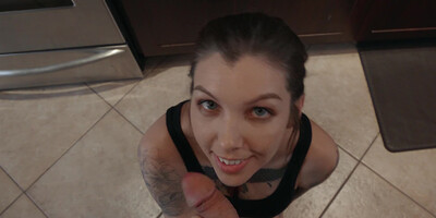 Tatted chick Stella fucked deep and hard in the kitchen