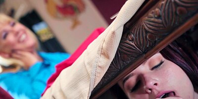 Teens blowjob under the table followed by hard fuck in the kitchen