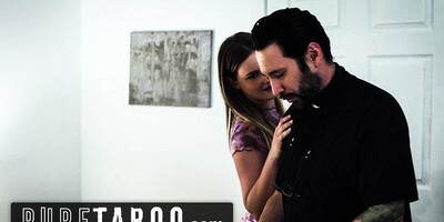 Tiny teen girl gets a cock sucking lesson from a perverted priest