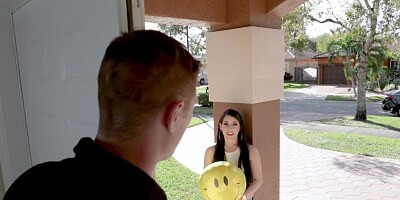 Tiny teen gobbles big dick and gets plowed