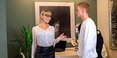 TUTOR4K. Mature blonde tutor blackmailed into sex with smart guy