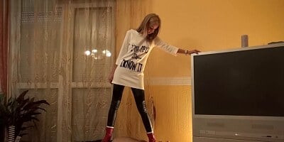 Under mistress's Christmas boots