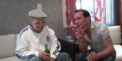 Young brunette gets her delicate pussy dicked by grandpa in MFM threesome