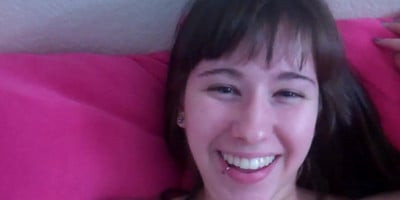 Young brunette masturbates with dildo in her bedroom