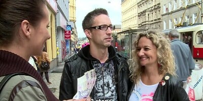 Young czech couple interviewed on the street