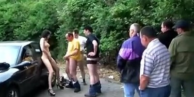 Young Melania gang bang in auto parking